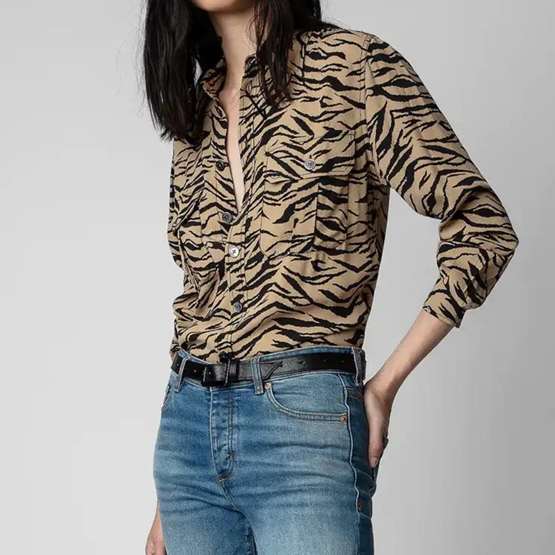 Autumn 2022 Women's Shirt New Classic Leopard V-Neck Long Sleeve Casual Top Leopard Long Sleeve Dress Skirt