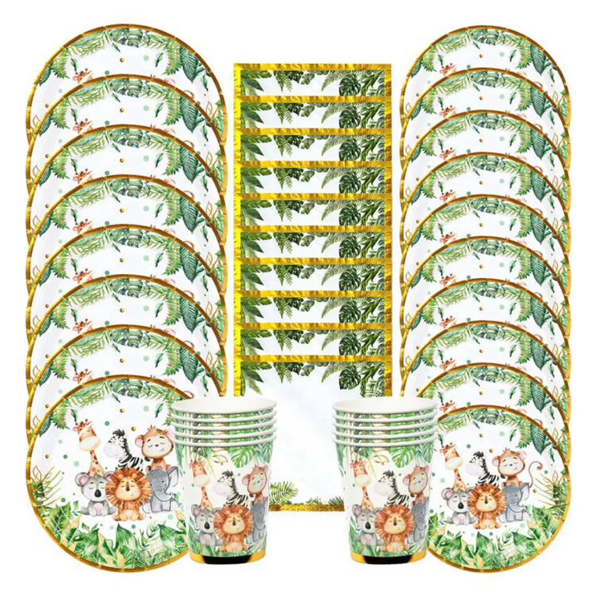 

Jungle Animals Disposable Tableware Sets Paper Plate Cup Forest Theme 1st Jungle Birthday Safari Party Decorations Baby Shower