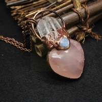 pink stone necklace fashion women jewelry pink rose heart pink crystal fashion neckalce moon necklace quartz woman pendant a4q5