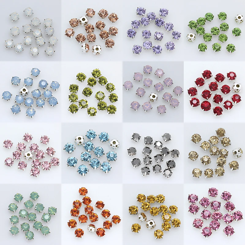 

100pc 5mm Sew on crystal glass Rhinestone Flatback Diamante Diy Decorative Silver Cup Claw 4-holes Sewing Beads craft clothes