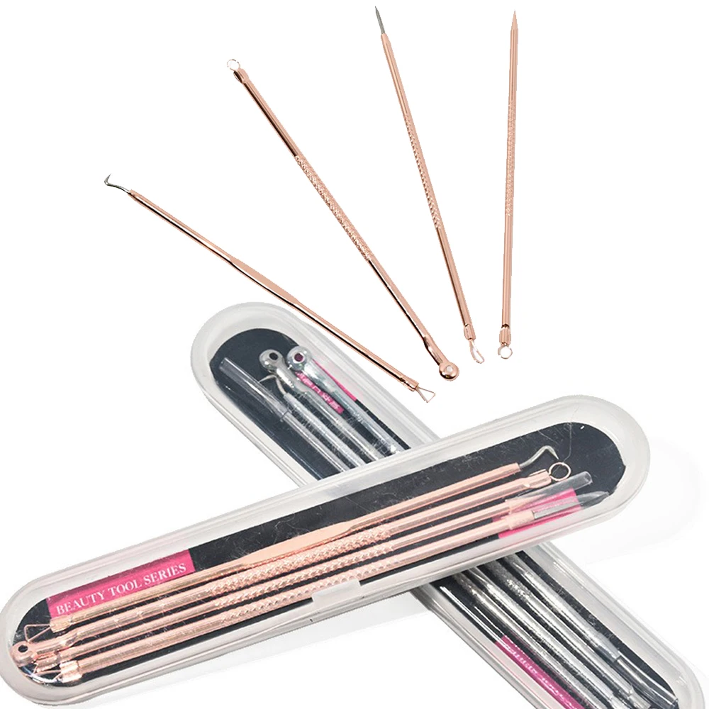 

4PCS Kits Nail Art Cleaning Cuticle Push Acne Extractor Remover Blackhead Pimple Stainless Steel Needles Rod Stick Pusher Set