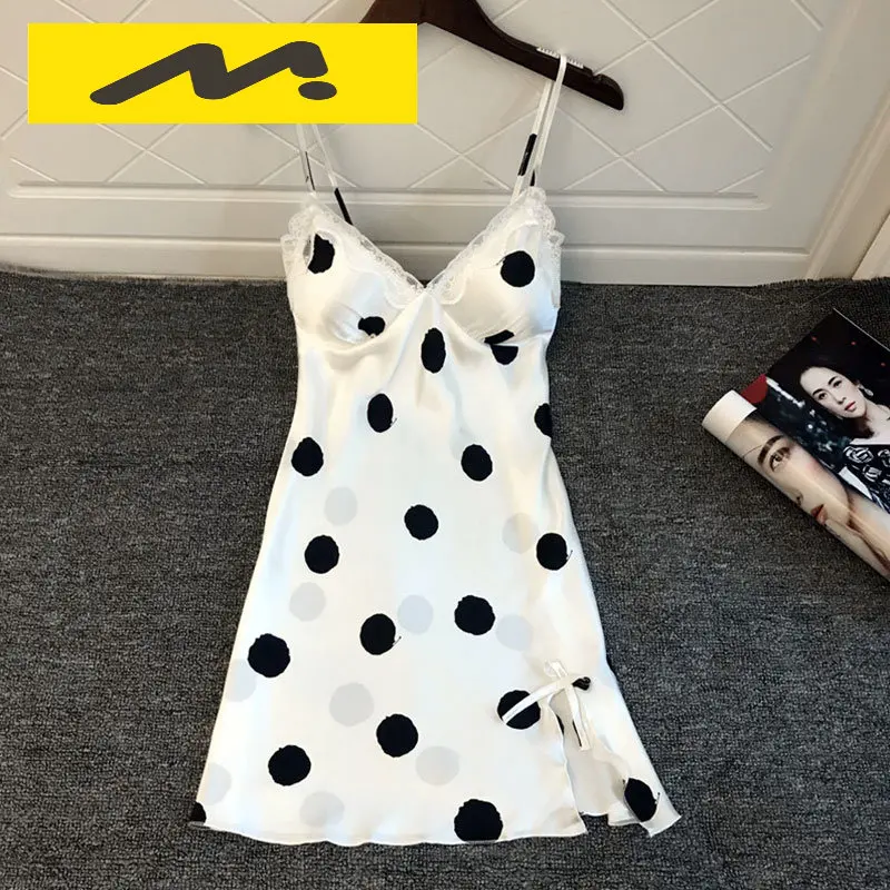 

Summer Night Gown Night Dress Women Lace Sleepwear Print Sleepshirts Nightie Nightdress Sleepwear Silk Sexy Nightwear