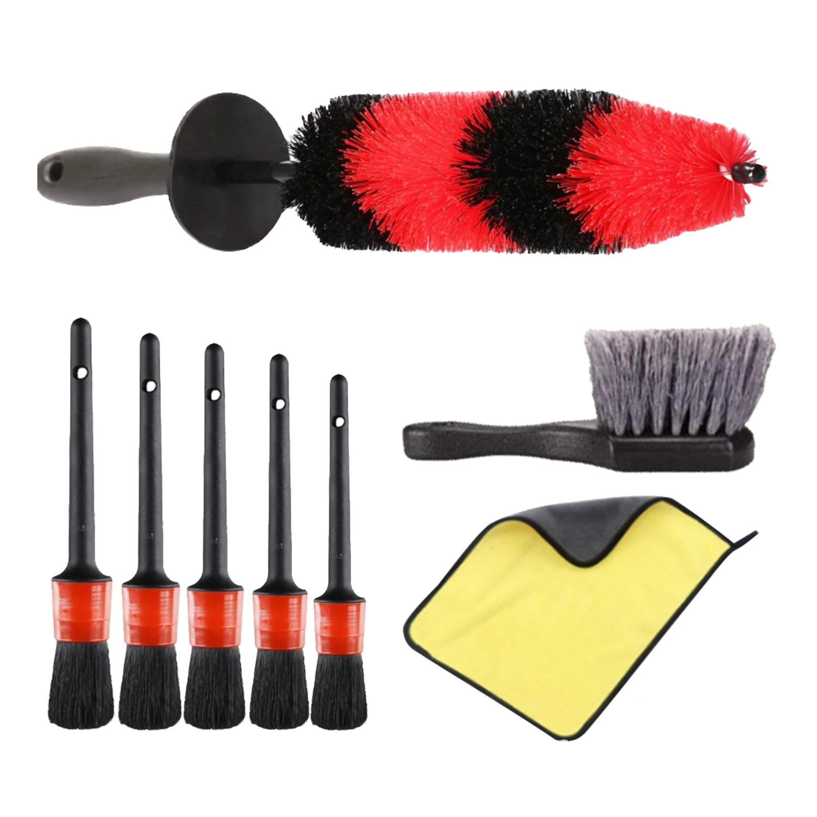 

8pcs Interior Exterior Reusable Engine Ergonomic Dashboard Cleaning Tool Wheel With Towel Car Detailing Brush Set Handheld Rim