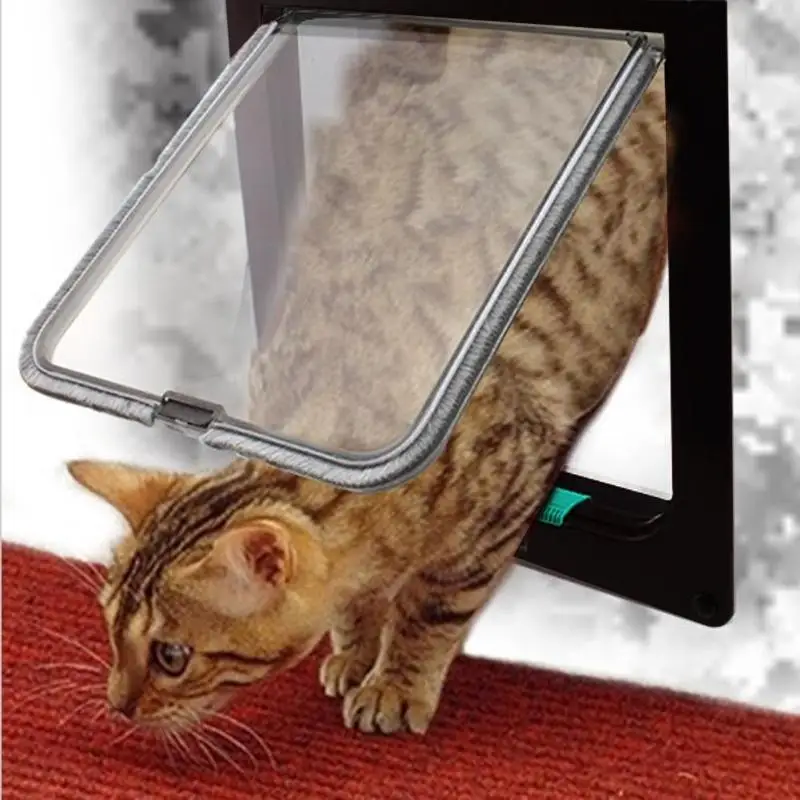

3 Size 4 Way Lockable Dog Cat Kitten Door Security Flap Door ABS Plastic S/M/L Animal Small Cat Dog Gate Door Pet Supplies