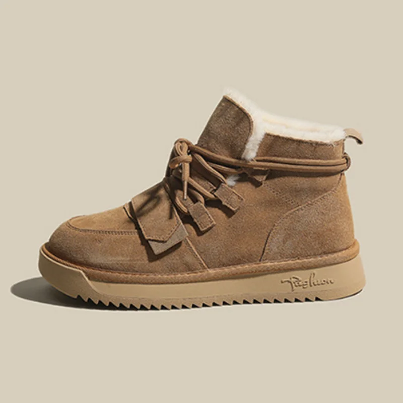 

Женские ботильоны на платформе, зимние теплые плюшевые ботинки на шнуровке, Нескользящие ботинки из хлопка, 2022