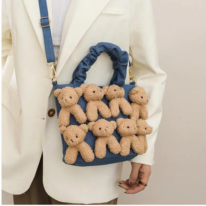 

Luxury Designer Handbag Women Cartoon Bear Decoration Girls Kawaii Purses Female Cute Dolls Design Shoulder Bags Crossbody Bags