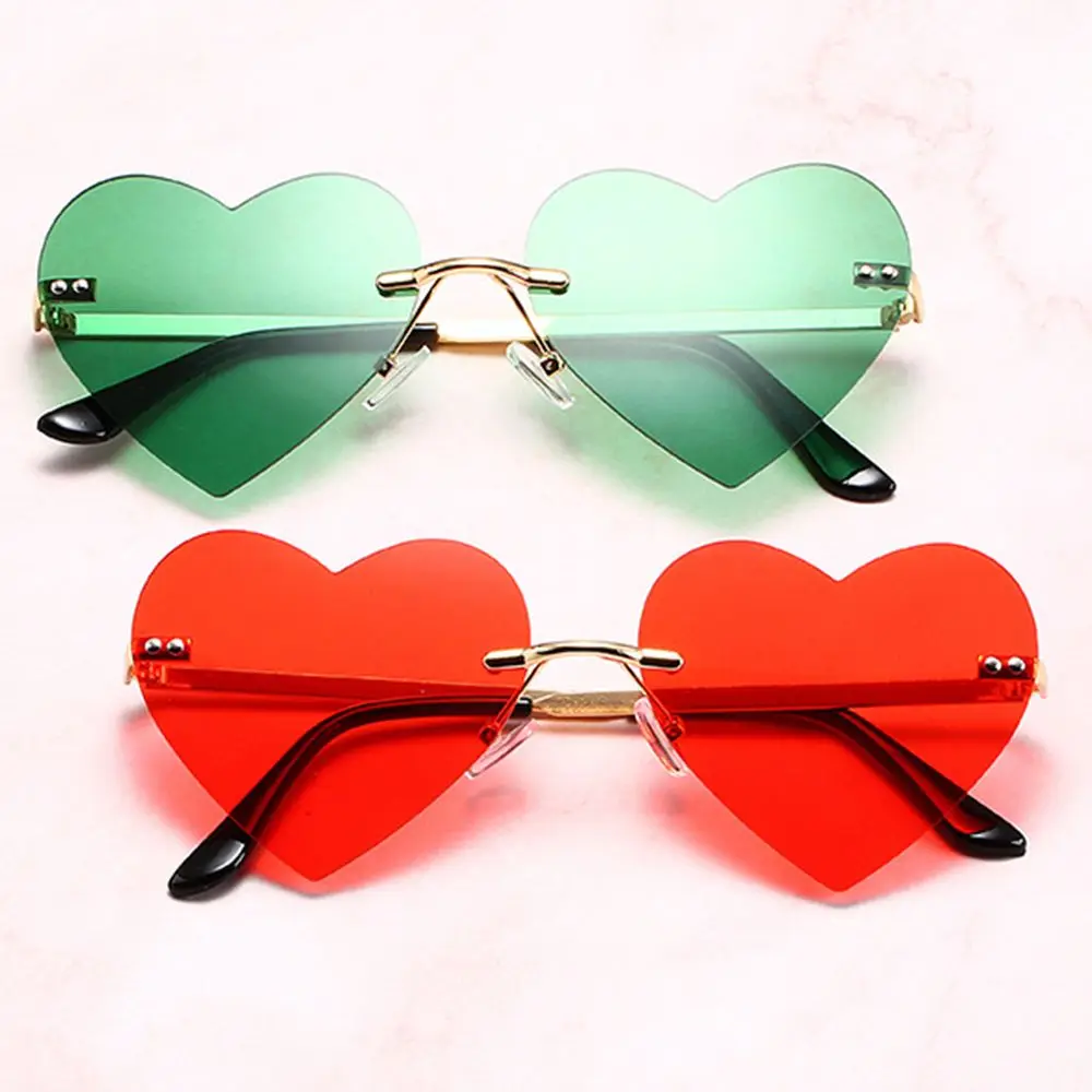 

Rimless Heart Sunglasses Vintage Metal Sun Glasses for Women Trendy Heart-Shaped Glasses Pink Hippie Party Cosplay Sunglasses