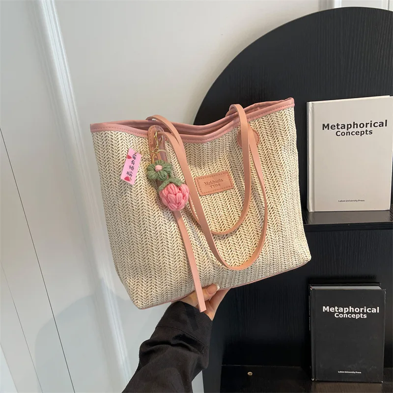 

Luxury Design Straw Woven Tote Bags Summer Casual Large Capacity Handbag Fashion Beach Women Shopping Shoulder Bag Simple Style