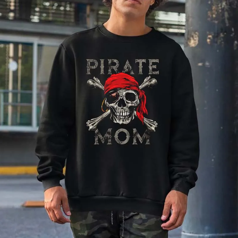 

Pirate Mom Jolly Roger Skull & Crossbones Flag Sweatshirts Men Women Streetwear Crewneck Hooded Tops Hip Hop 100% Cotton Hoodies