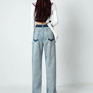 Light Blue Womens Jeans High Waist Vintage Straight Baggy Denim Pants Streetwear American Style Fash