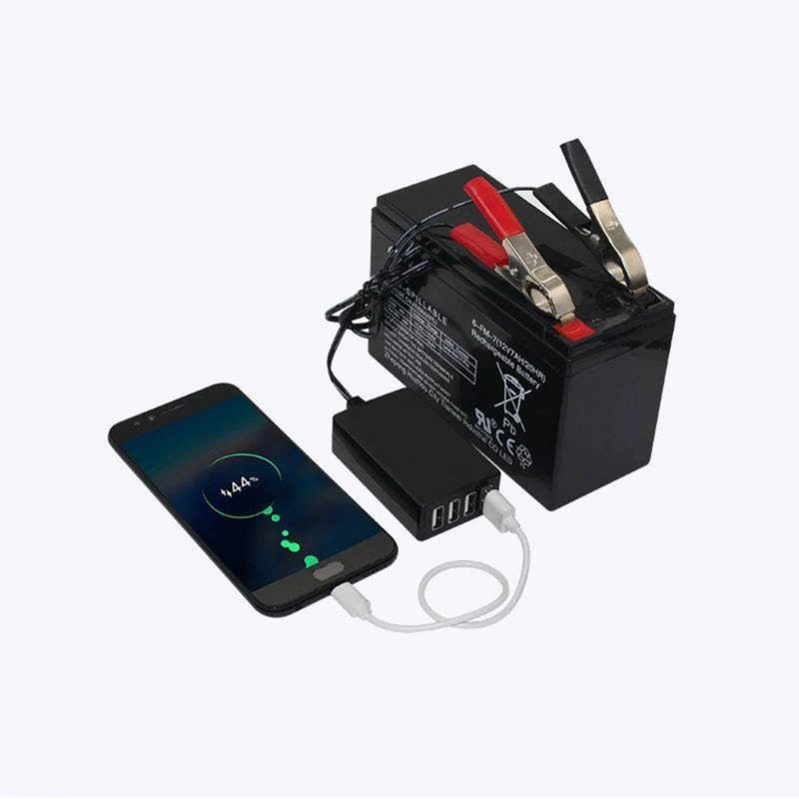 4usb port power adapter with battery clip 12v 24v to 5v 8a for charging cell phone emergency usb power high efficiency free global shipping