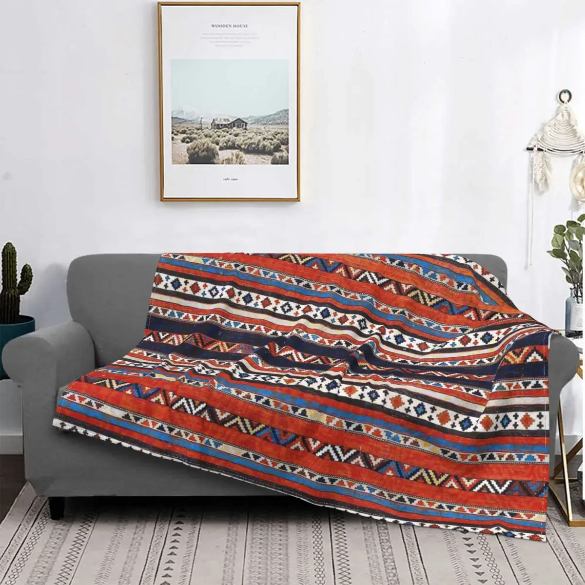 

Shirvan East Caucasus Kilim Print Blanket Bohemian Boho Vintage Bedspread SuperSoft Winter Cover Sofa Bed Flannel Bedroom Office