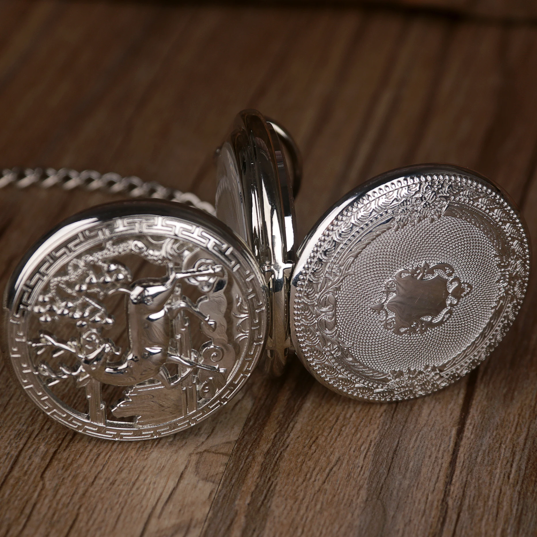 Deer Carving Vintage Double Opening Mechanical Pocket Watch Roman Numeral Display Popular Strap Chain Pendant Men's Ladies Gift
