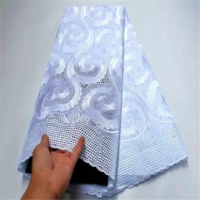 

5 yard Swiss lace fabric latest heavy beaded embroidery African 100% cotton fabrics Swiss voile lace popular Dubai style 3L12