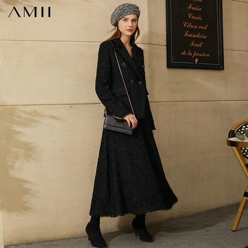 

Amii Minimalism Winter Women's Blazer Set Elegant Woolen Jackets High Waist Black Skirt Set Fashion Office Lady Suit 12030279