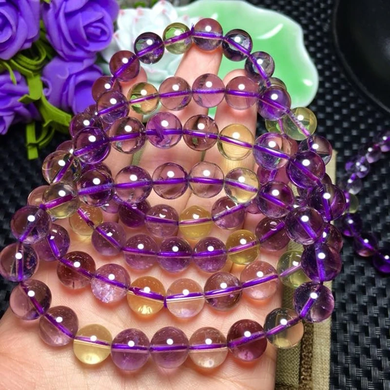 Натуральный аметист цитрин кварц прозрачные круглые бусины браслет 9 мм для
