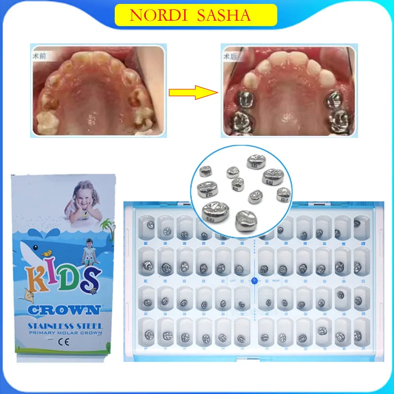 

48/96 Pcs/Box Dental Preformed Kid Primary Molar Crown Stainless Steel Temporary Crowns Teeth Protect Dentistry Lab Tools