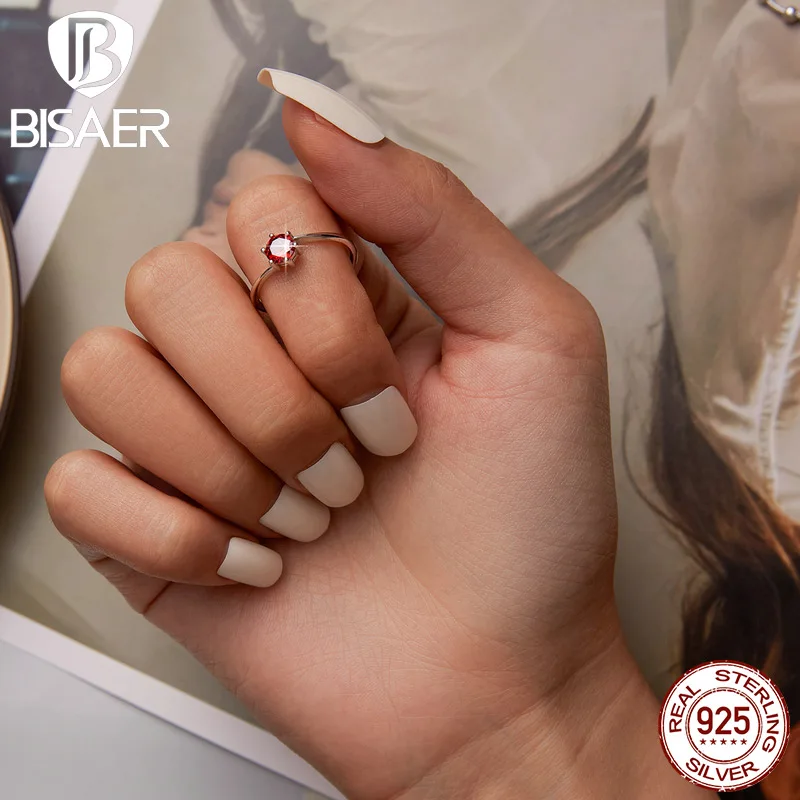 

BISAER 925 Sterling Silver Ring Vampire Redstone Open Rings Plated Platinum Size 5-9 For Women Wedding Party Fine Jewelry EFR261