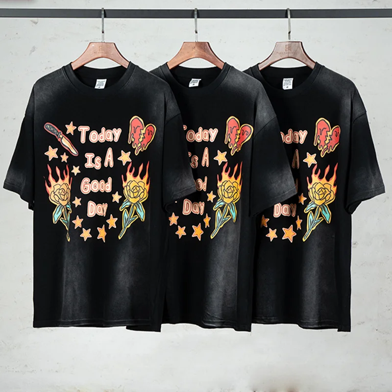 

Harajuku Graphic T shirts Hip Hop Oversized T-shirt Cotton Retro Wash Graffiti Print Tops Men Streetwear Summer Vintage Clothes