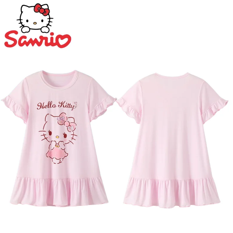 

Hello Kitty My Melody Sanrio Anime Cartoon Kawaii Girls Summer Nightdress Can Be Worn Outside Flying Sleeve Print Short Section