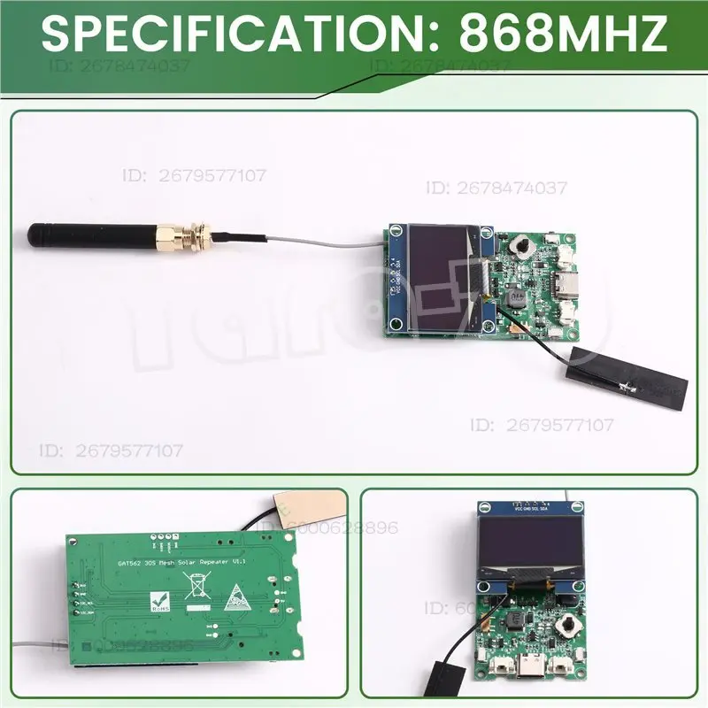 Фото Модуль Lora Meshcore ABFU-GAT562 30S Pod Lora Meshtastic RF52840 SX1262 L76K GPS 30 дБм с OLED-дисплеем 1,3 дюйма, BT, WIFI №2