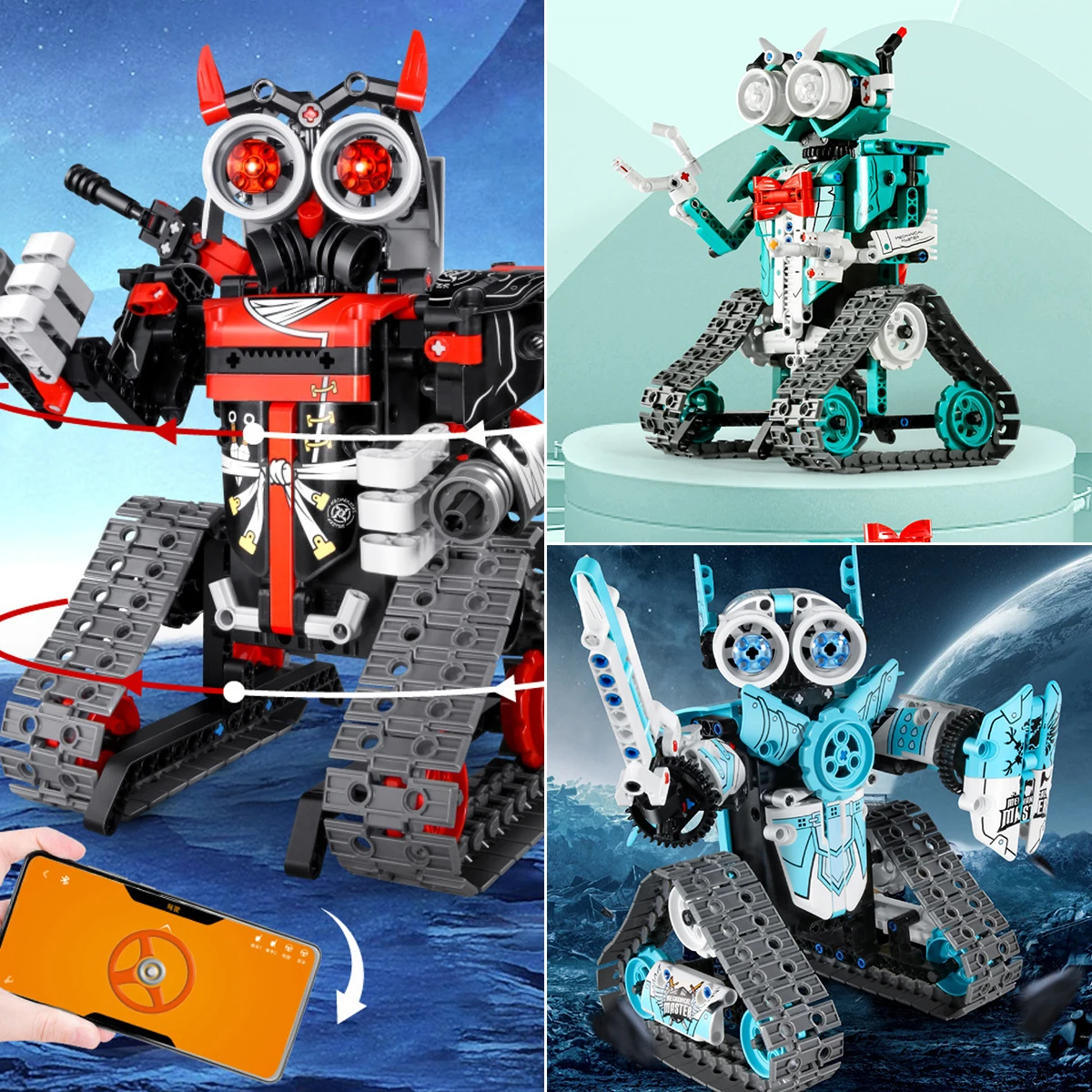 

408pcs DIY Robot Building Kit 3-in-1 RC Robot/Tracked Car/Tank Toy Remote and APP Control Coding Gear Robot Toy