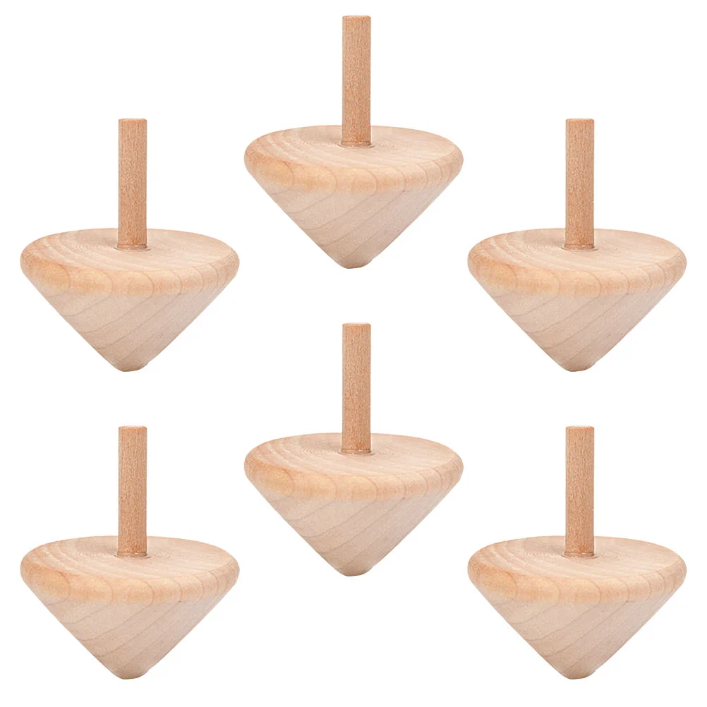 

6 Pcs Wooden Top Gyro Toy Kids DIY Rotated Baby Toys Rotating Tops Hand-painted Plaything Child