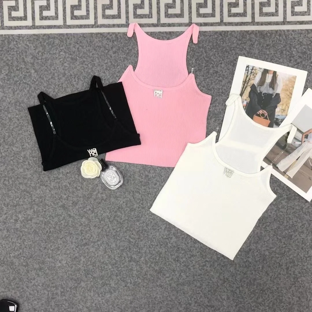 

NEW 2023 Summer Spring Spicy Girl Unique Design Invisible Strap Knitwear Ice Silk Short Tank Top Women