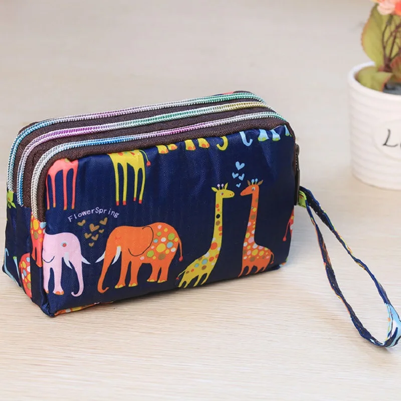 2023 Women's Cell Phone Wallet Dropshopping Girls Fabric Printing Three Zipper Long Coin Purse