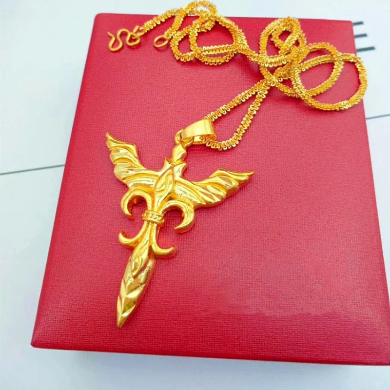 

Gold Angel Sword Cross Pendant Necklace for Women Men Exquisite Craft Gold Imitated Necklace Chain Jewelry Gifts