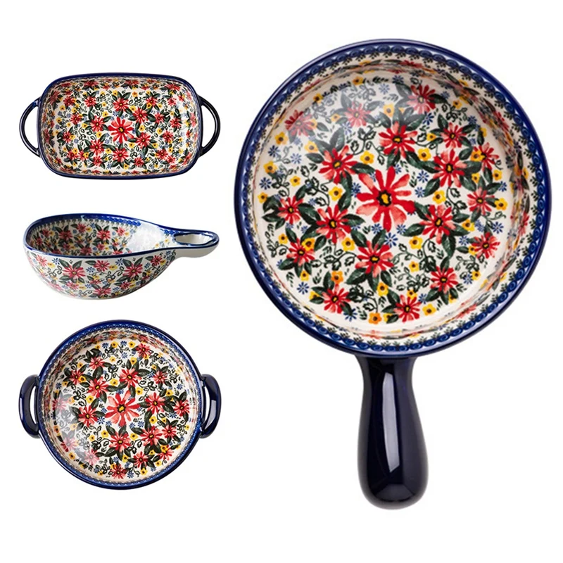 

Керамическая посуда для выпечки в стиле ретро, домашняя тарелка для салата с ручной росписью, миска для риса, бинауральная противень для вып...