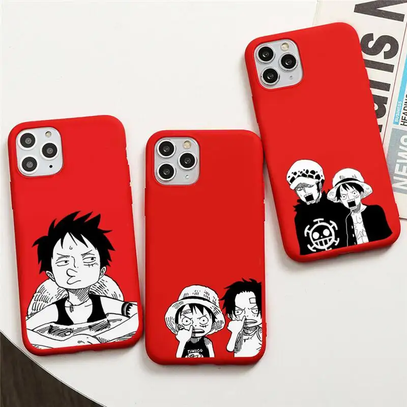 

Luffy One Piece Phone Case For iphone 13 12 11 Pro Max Mini XS 8 7 6 6S Plus X SE 2020 XR Red Cover