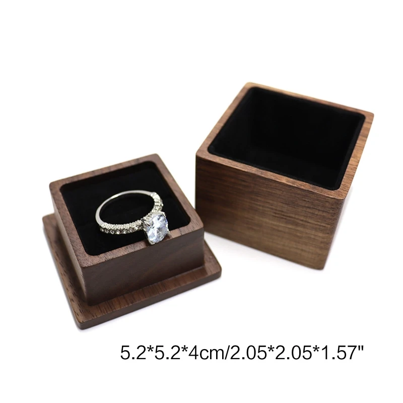 

N58F Vintage Ring Box Premium Velvet Lining Single Ring Display Case Jewellery Storage Chest for Proposal Engagement Wedding