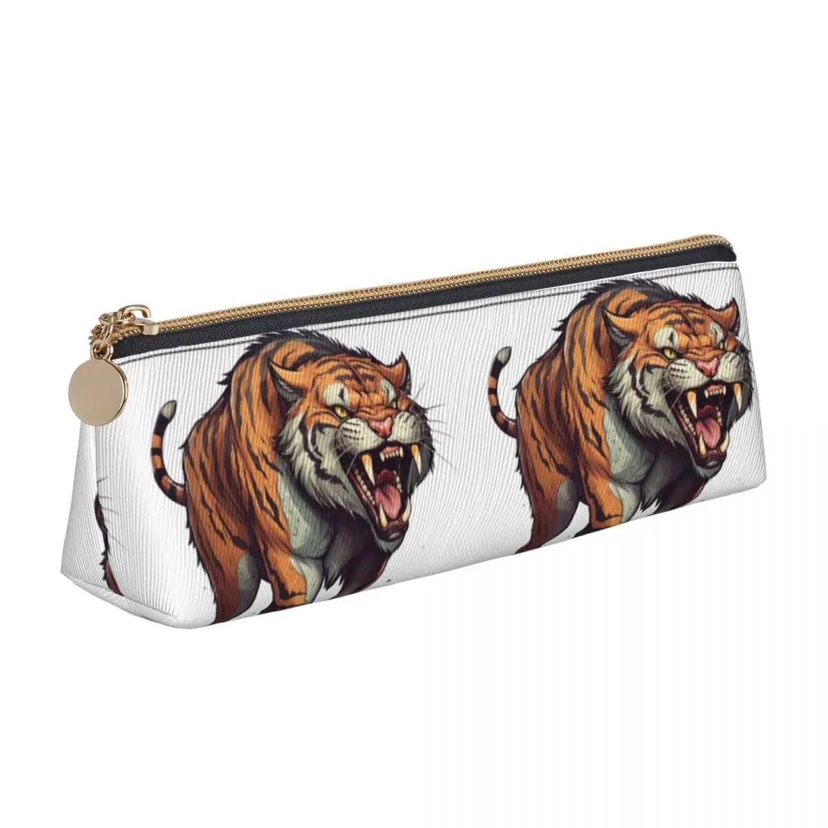 

Tiger Leather Pencil Case Drawing Style Vibrant Colors Kawaii Zipper Pencil Box School Teenager Triangle Pen Bags