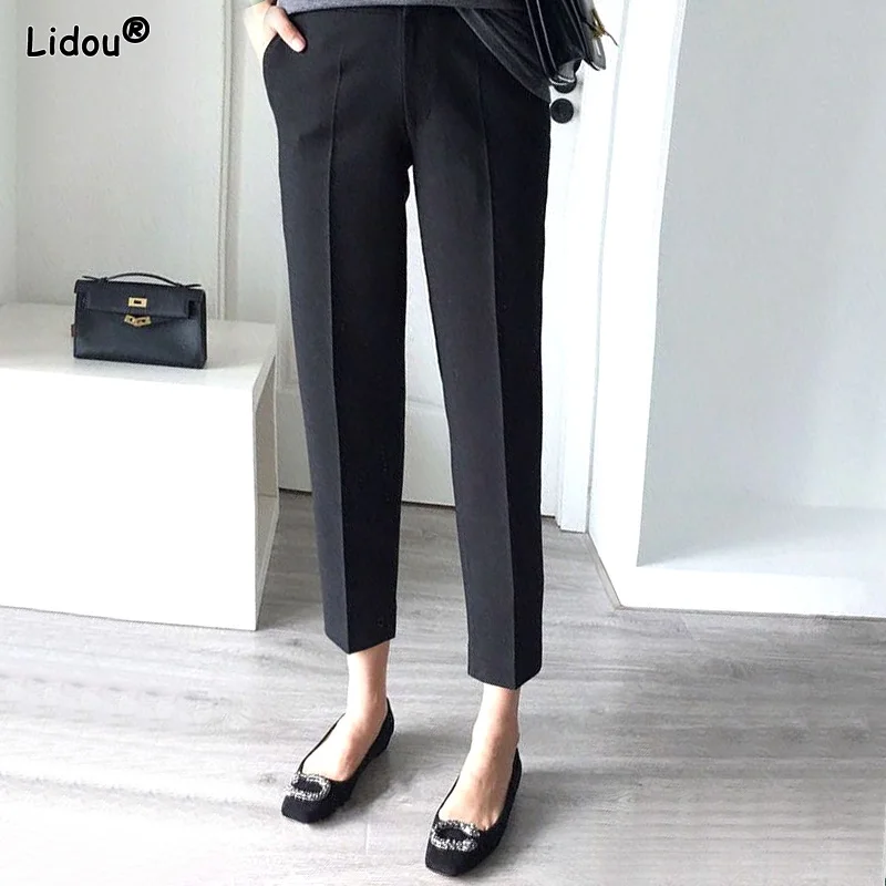 Straight Ankle-length Pants Pockets Fake Zippers Skinny Spring Summer Thin Solid Formal Casual Simplicity Women's Clothing 2022