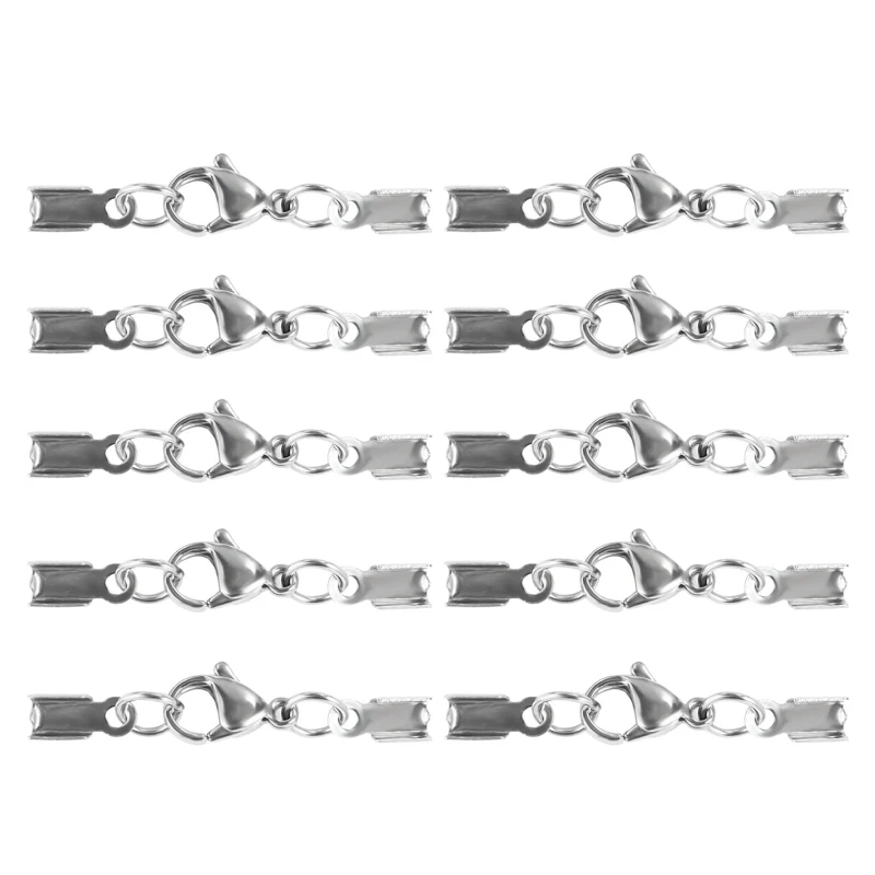 

10Pcs Lobster Claw Clasps Buckle Hook Fastener with Cord Ends Crimp End Tips for DIY Bracelets Necklaces Chokers Jewelry