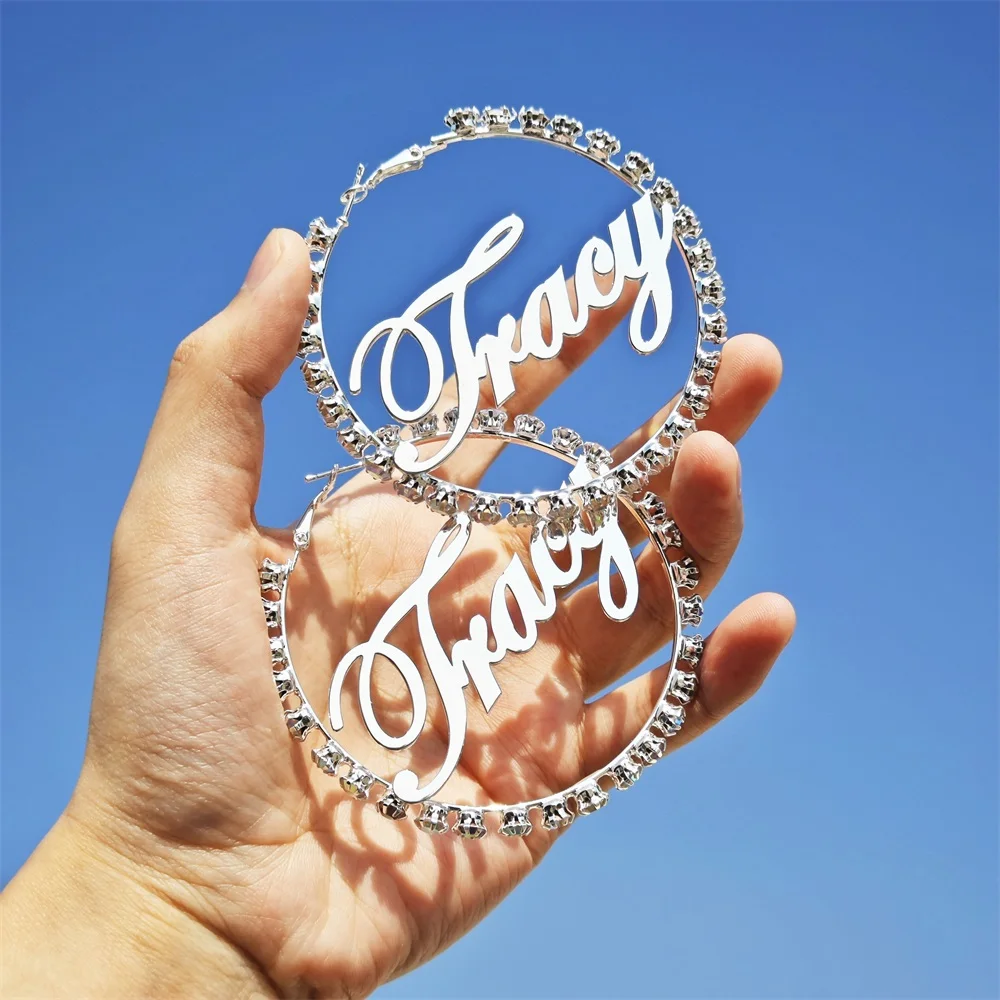 Fashion 18k Gold Plated Custom Name Hoop Earring Pave Diamond Personlized Letter Crystal Earrings Women Colorful Gifts Jewelry