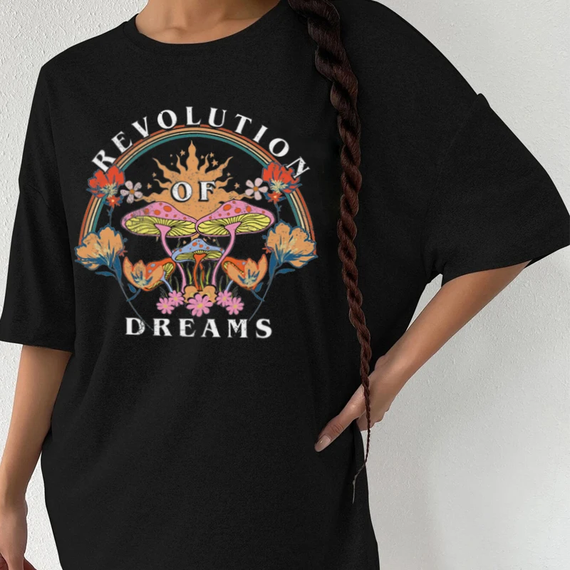 

Женская футболка Ретро в стиле хиппи с цветочным принтом в виде грибов