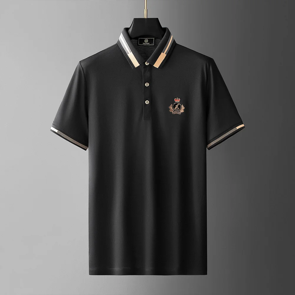 

High end fashion exquisite embroidery men's Polo Shirt contrast Lapel top summer high quality casual short sleeve t-shirt men's