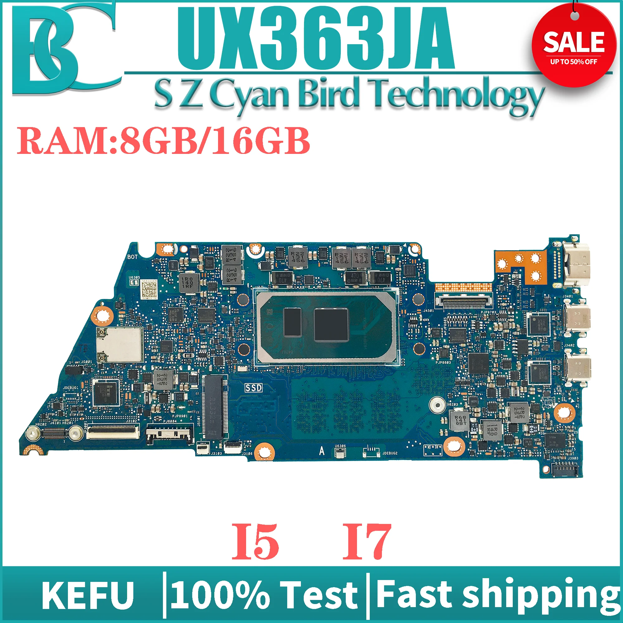 

KEFU UX363JA Mainboard I5 I7 10th Gen 8GB-RAM For ASUS Zenbook Flip 13 BX363JA RX363JA UX363 Laptop Motherboard