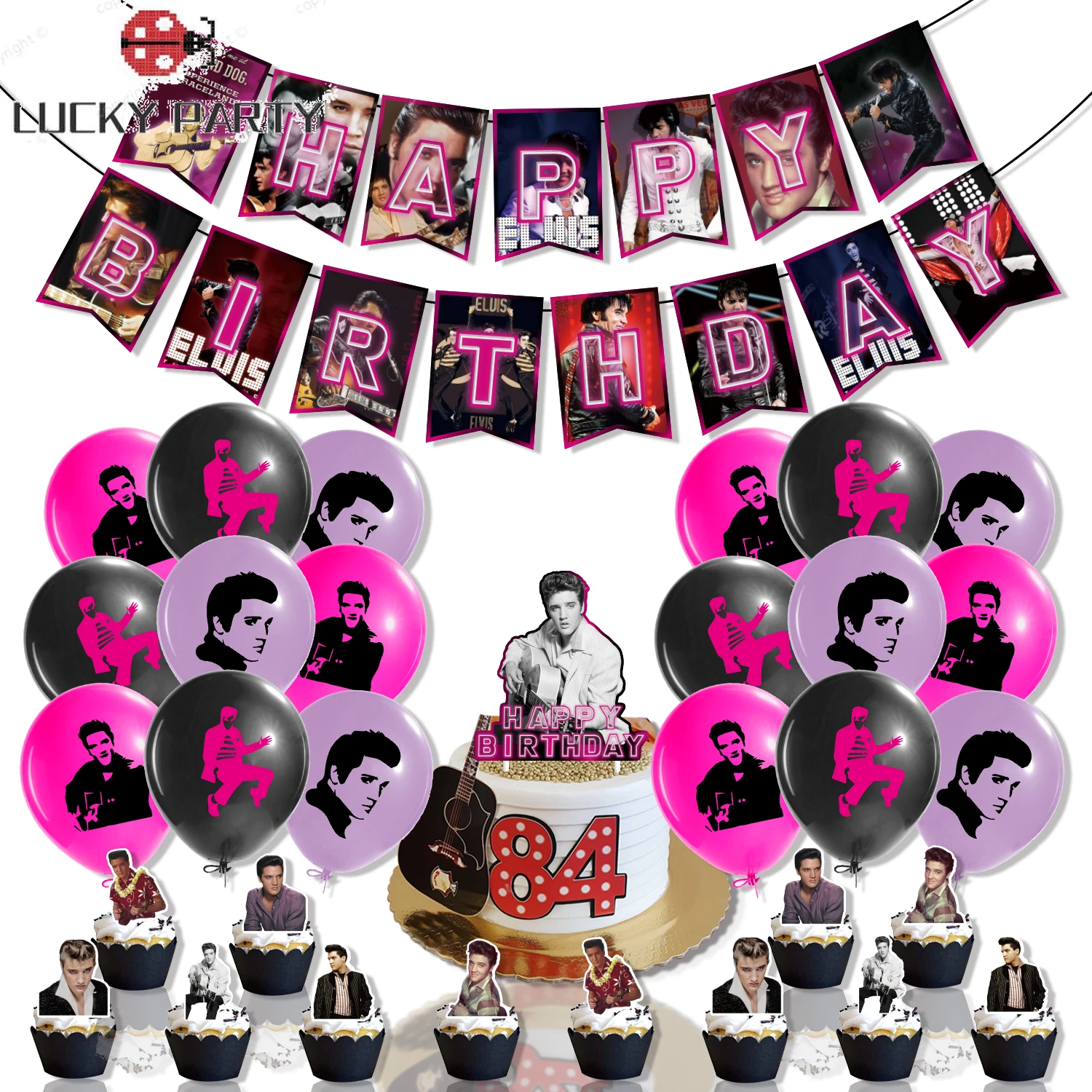 

Украшения для вечерние Elvis Presley, баннер Ballloon Caketopper, кошка хиллбилли, украшения для дня рождения, певица, звезда, украшения для вечеринки