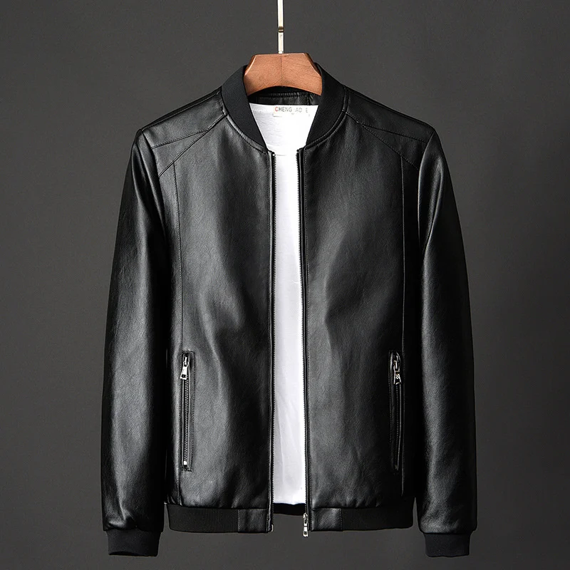 

Кожаная куртка-бомбер, мотоциклетная куртка, Мужская Байкерская бейсбольная куртка из искусственной кожи размера плюс 7XL, модная повседневная мужская куртка J410