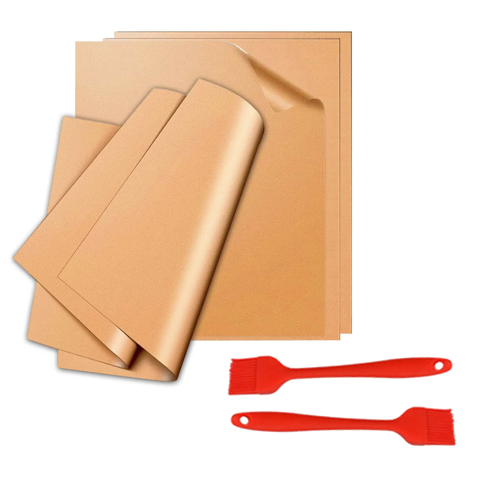 

BBQ Grill Mat Copper Non-stick Reusable Covers BbqGrill Mat Set Of 7 With Brushes Baking Accessories For Microwave