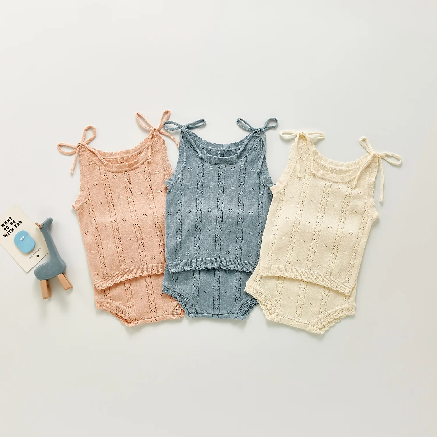 

Summer 2Pcs Baby Girls Sweet Knitted Outfits Newborns Solid Color Sleeveless Tank Tops Elastic Waist Shorts for Infant 0-24M
