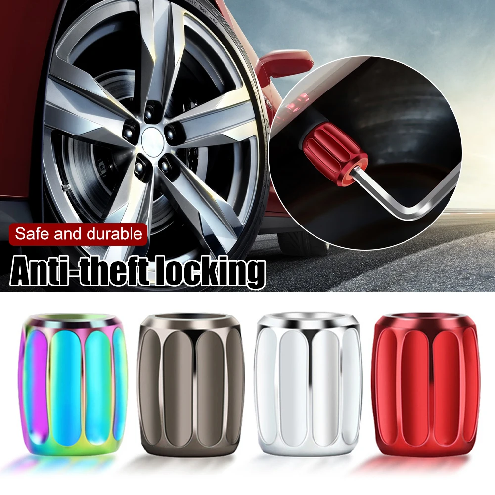 

Universal 4PCS Anti-Theft Valve Stem Caps Locking Car Tire Valve Cover Wheel Caps Waterproof Rubber Seal with Wrench Accessories