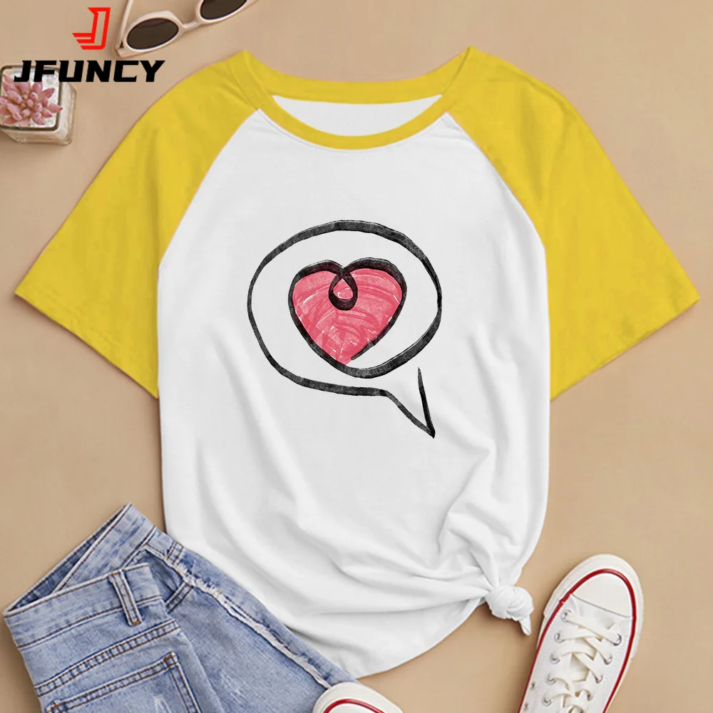 JFUNCY Women's Short Sleeve T-shirt Top Woman Summer Clothes 2022 Creative LOVE Printed Graphic T Shirt Fashion Female Tshirts