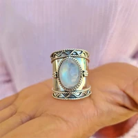 simple design sense inlaid opal large print ring charm fashion women silver color metal rings engagement wedding gift jewelry
