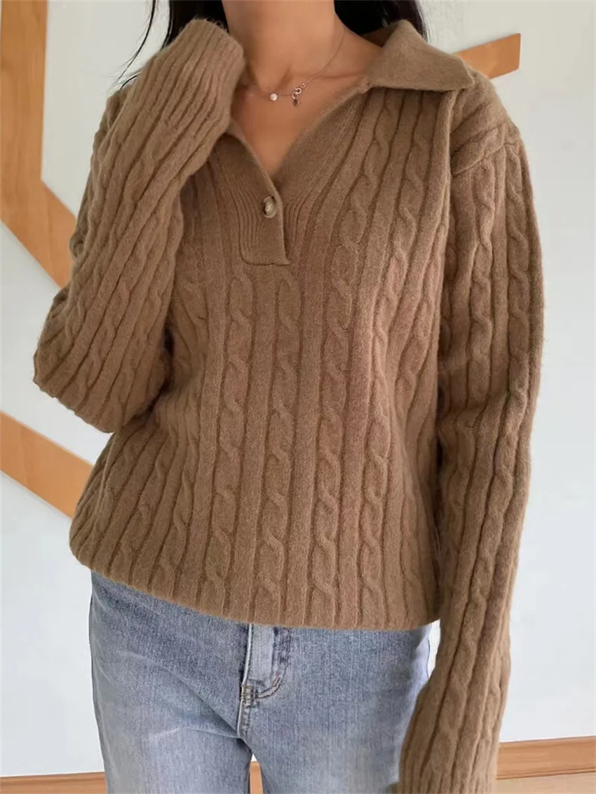 

HziriP Pullovers Knitted Jumpers Women Full Sleeve 2023 Gentle Fashion Vintage OL Loose Chic Solid New Slim Casual Sweaters