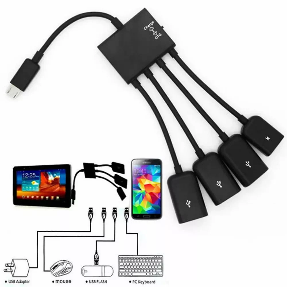 

2022/1pc High Quality 4 Port Micro USB for Android Tablet Computer PC Power Charging OTG Hub Cable Connector Spliter