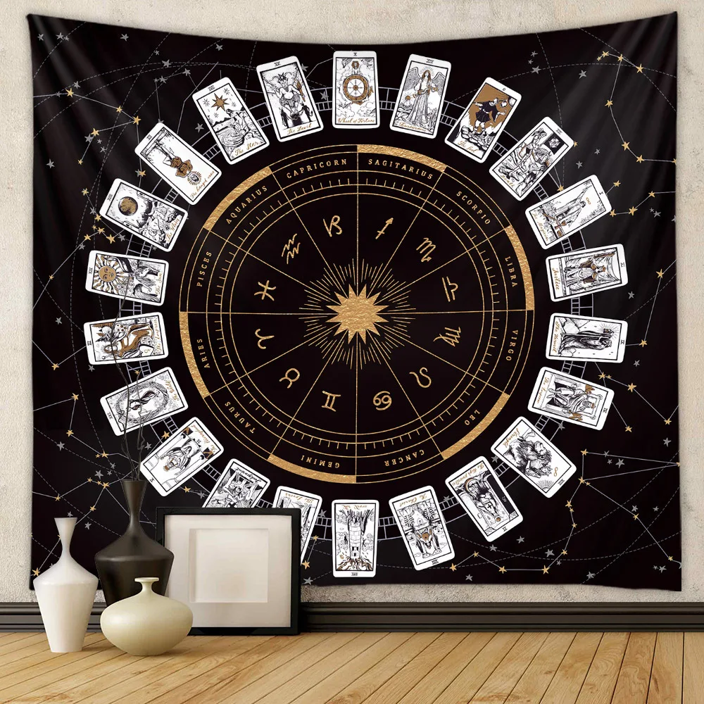 

Mandala Tarot Tapestry Wall Hanging Zodiac Star Plate Sun Moon Psychedelic Witchcraft Hippie Home Decor Bedroom Aesthetic Tapiz
